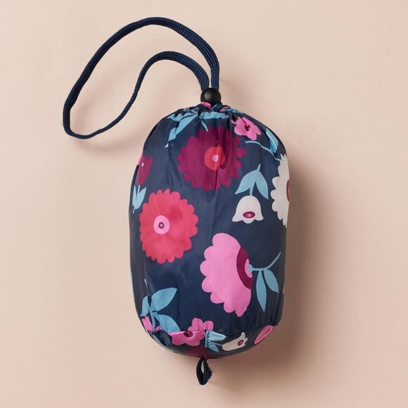 Girls Navy Floral Lightweight Water Resistant Hooded Puffer Jacket Winter Coat - Picture 6 of 7